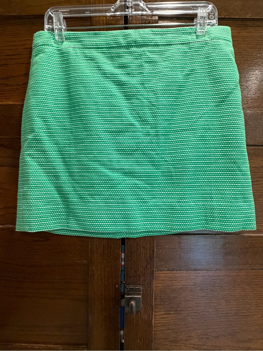 J. Crew sz 8 Kelly Green Textured stripe Knit cotton Mini Skirt lined back zip
